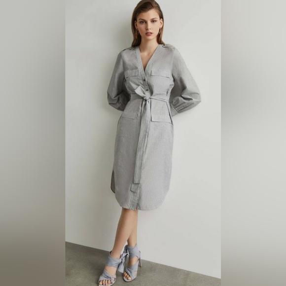BCBGMaxAzria Dresses & Skirts - BCBGMaxAzria Stripe Patch Pocket Button Down Shirt Dress
